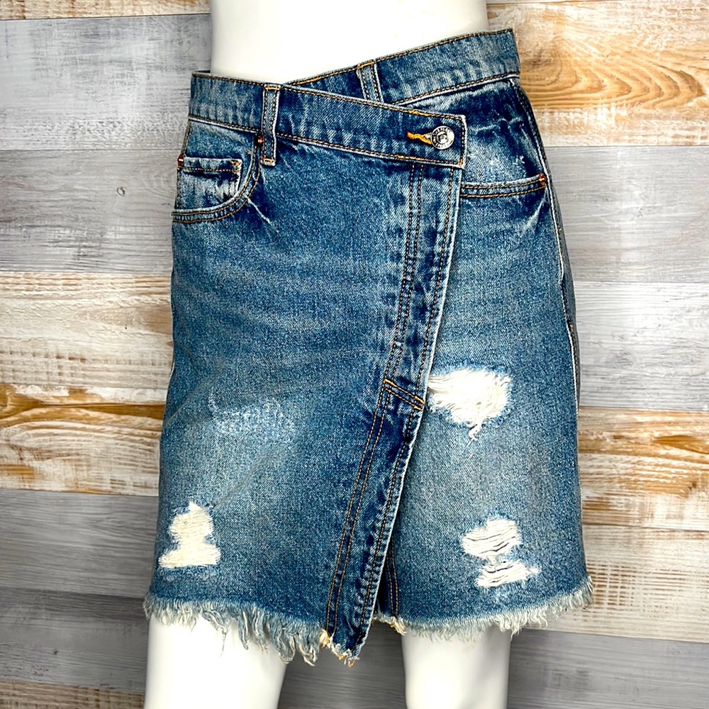 Free People Parker Denim Wrap Skirt size 26/2